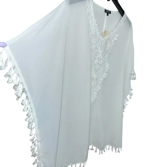 CPOKRTWSO Womens White Crochet Beach Swimsuit Coverup Size‎ 2X - Picture 3 of 9